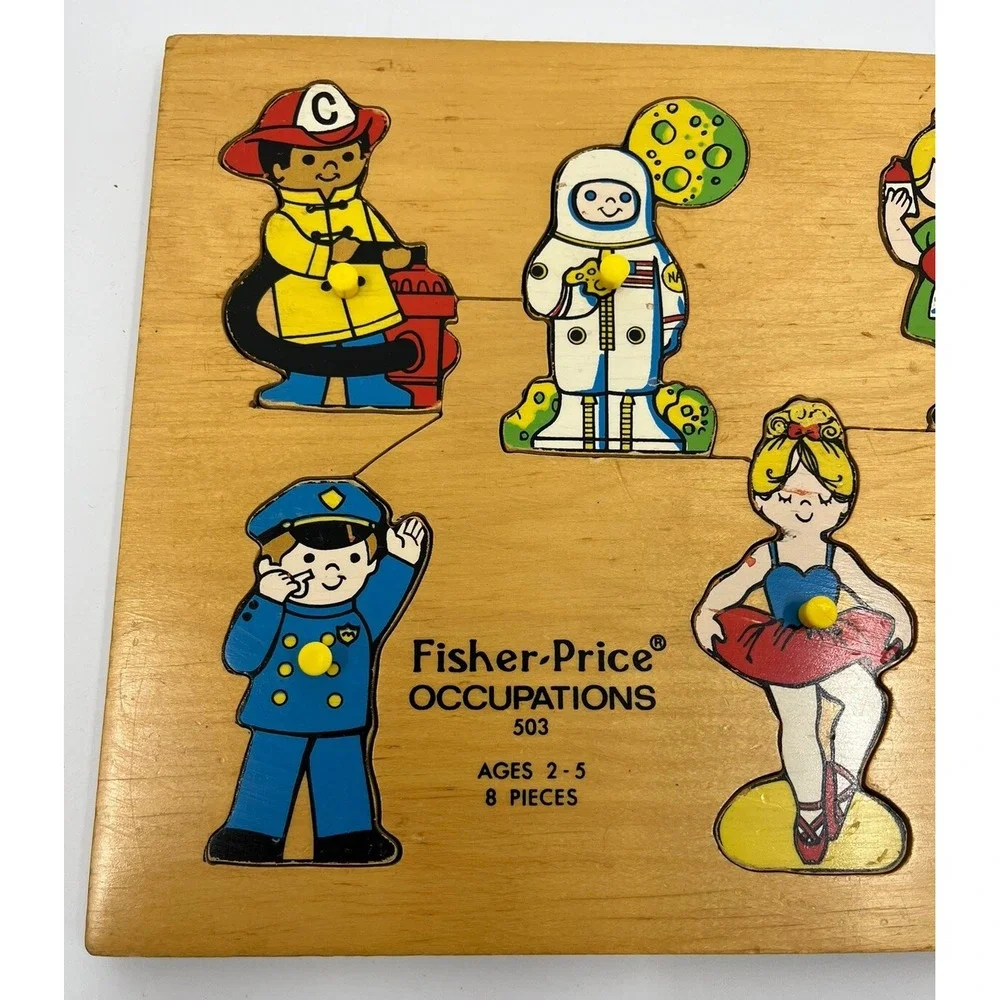 Vintage Fisher Price Occupations Wood Peg Puzzle 503 Complete